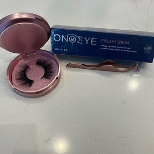 Eyelash Serum with Pink false lashes with eye tweezers Case